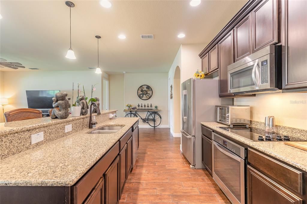 Interior, Kitchen, Pendant Lights, Recessed Lighting, Wood Texture Flooring