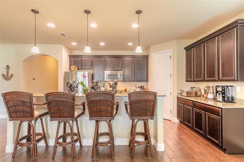 Interior, Kitchen, Pendant Lights, Recessed Lighting, Wood Texture Flooring
