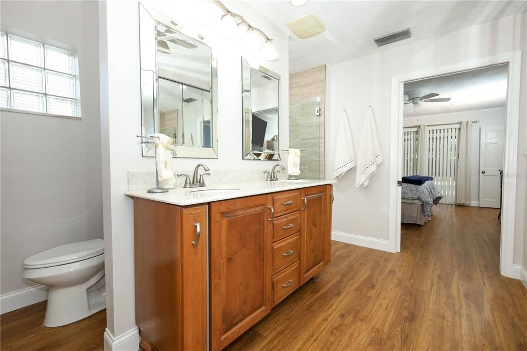 Bathroom, Dual Sink Vanities, Interior, Wood Texture Flooring