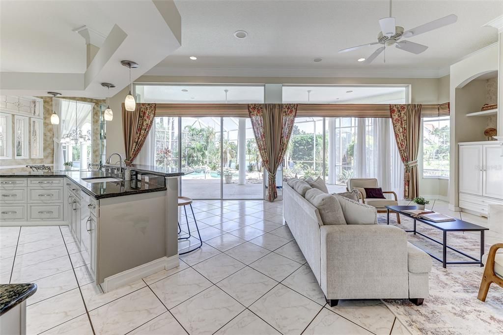 Interior, Kitchen, Living room, Marble, Pendant Lights, Recessed Lighting