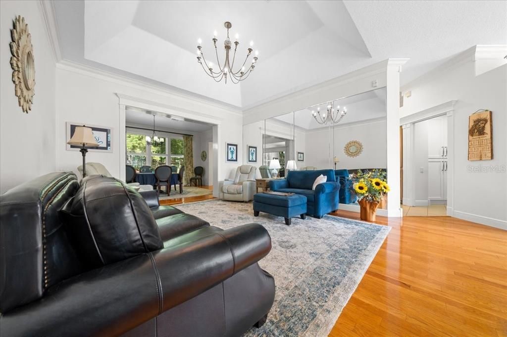 Chandelier, Interior, Living room, Wood Texture Flooring