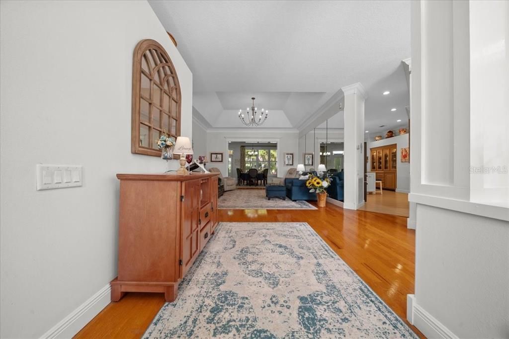 Chandelier, Interior, Living room, Recessed Lighting, Wood Texture Flooring