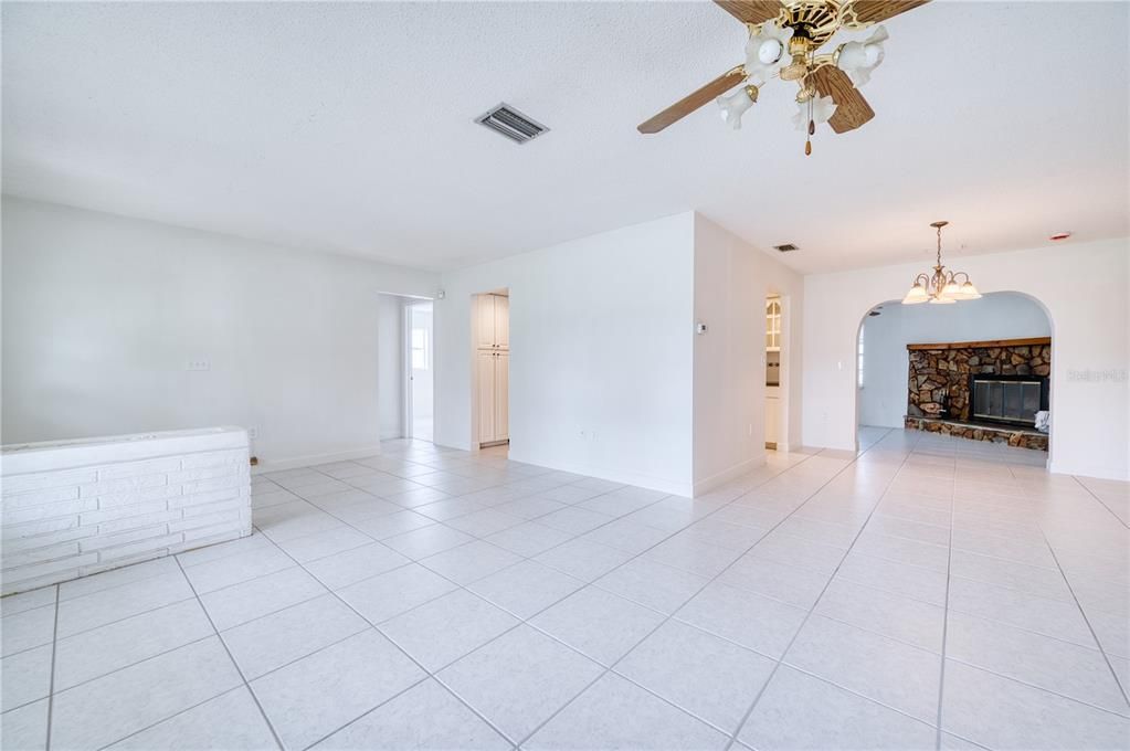 Chandelier, Empty room, Fireplace, Interior, Pendant Lights