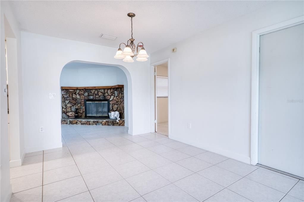 Chandelier, Empty room, Fireplace, Interior