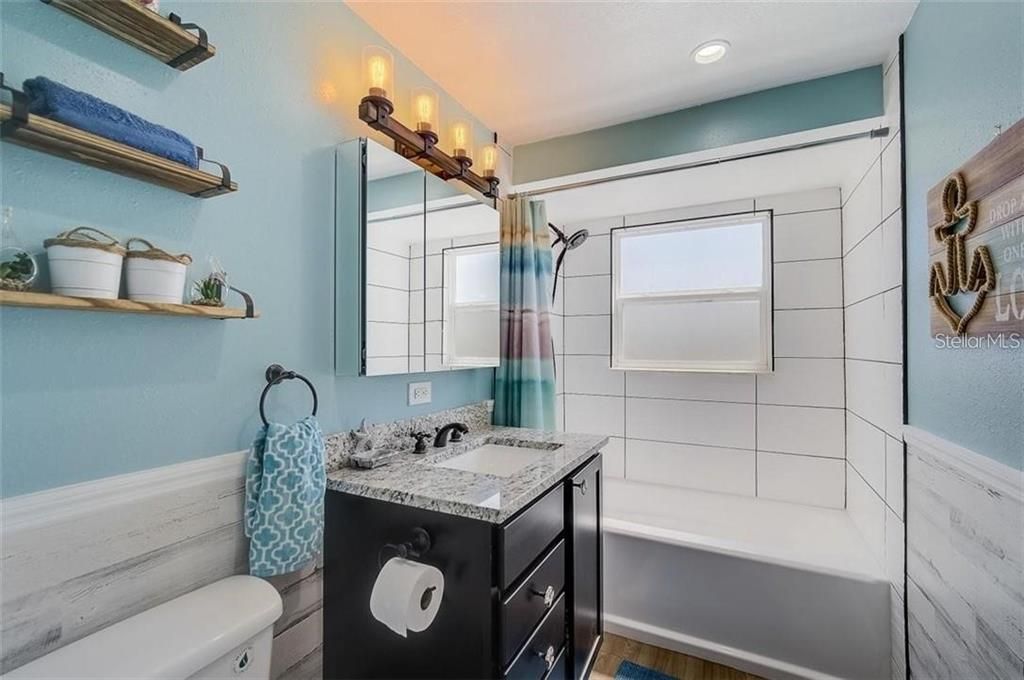Bathroom, Interior, Recessed Lighting, Wood Texture Flooring