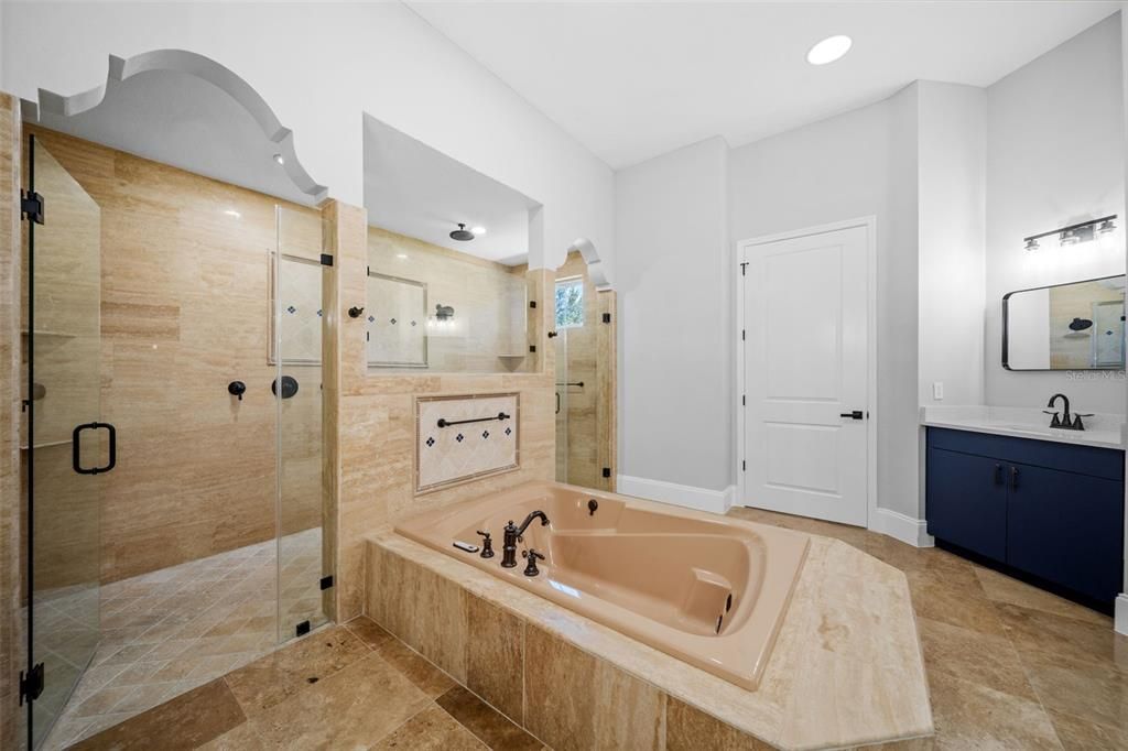 Bathroom, Dual Sink Vanities, Glass Shower, Interior, Recessed Lighting