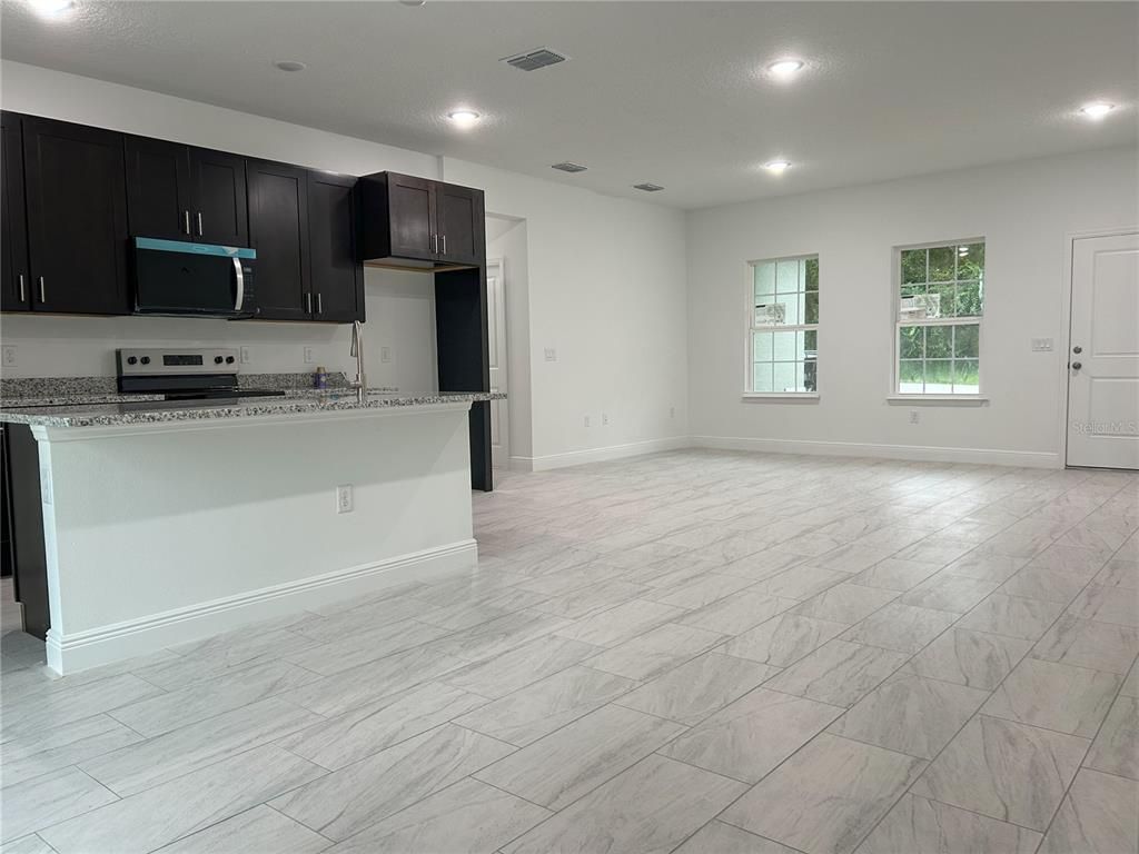 Empty room, Interior, Kitchen, Marble, Recessed Lighting