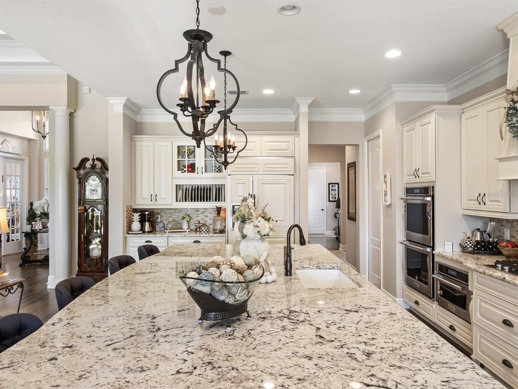 Chandelier, Interior, Kitchen, Pendant Lights, Recessed Lighting, Wood Texture Flooring