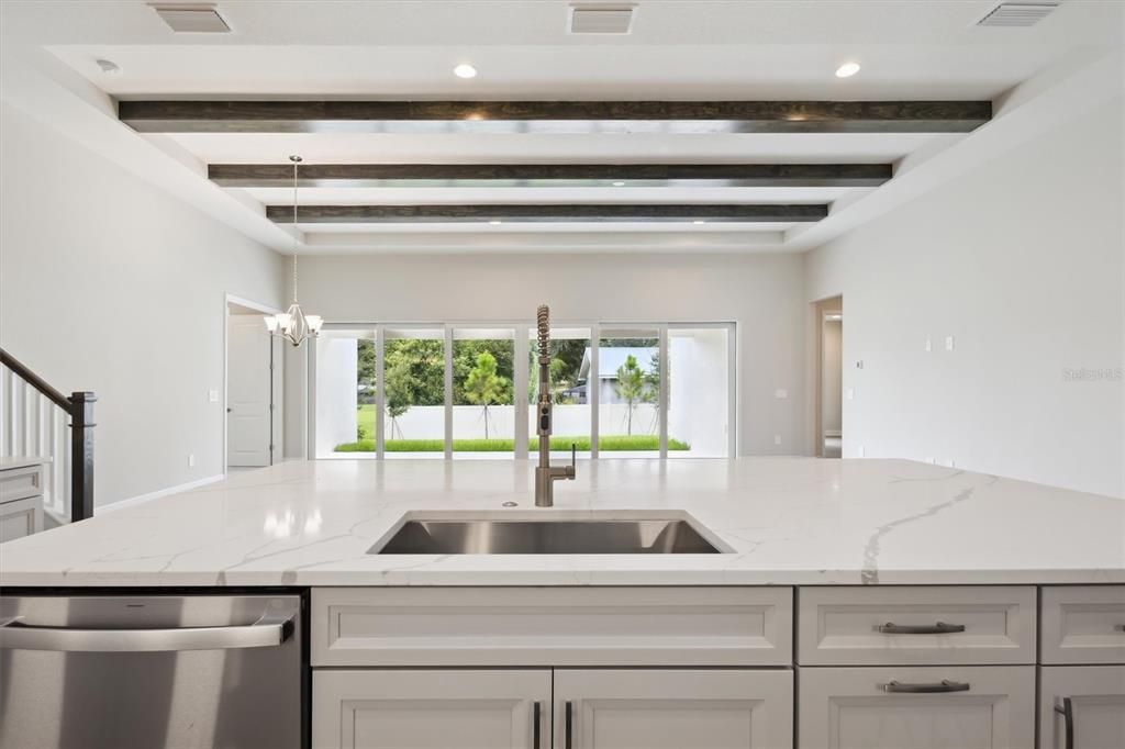 Interior, Kitchen, Recessed Lighting, Stainless Steel Appliances, Wooden Beams