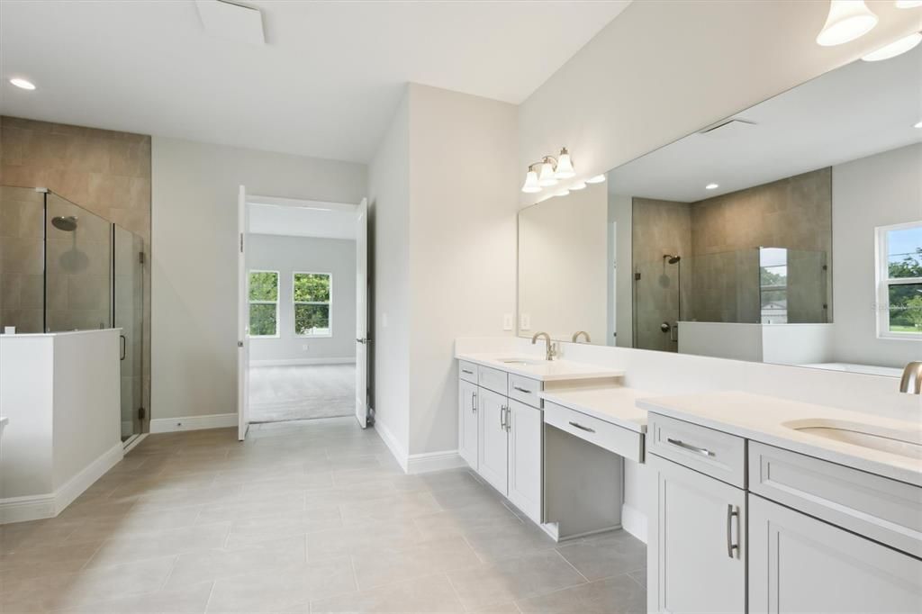 Bathroom, Dual Sink Vanities, Glass Shower, Interior, Recessed Lighting