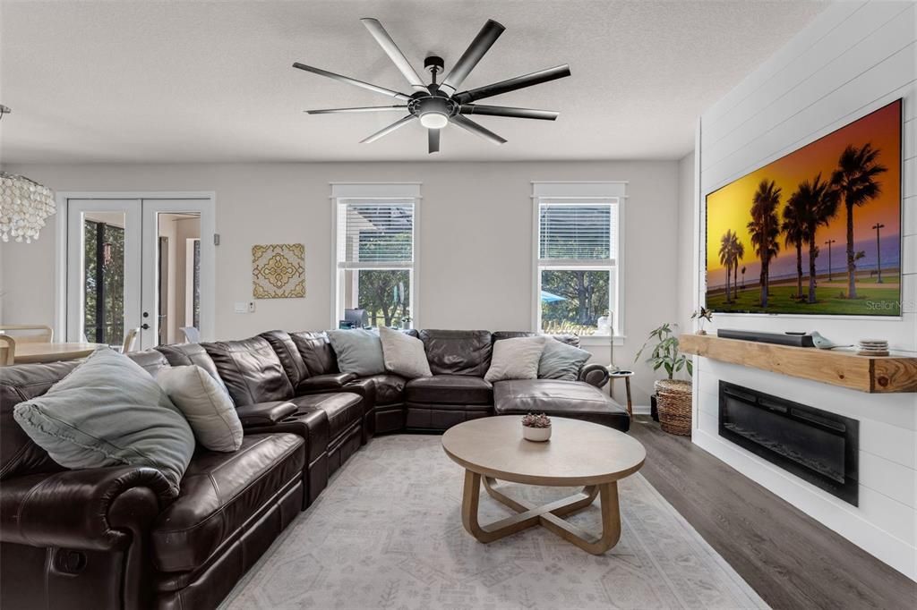 Chandelier, Fireplace, Interior, Living room, Wood Texture Flooring