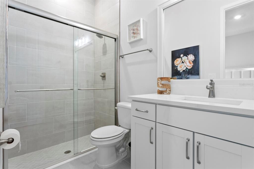Bathroom, Glass Shower, Interior, Recessed Lighting
