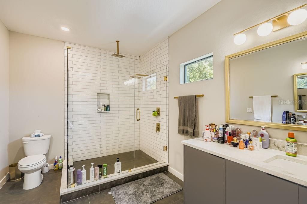 Bathroom, Glass Shower, Interior, Recessed Lighting
