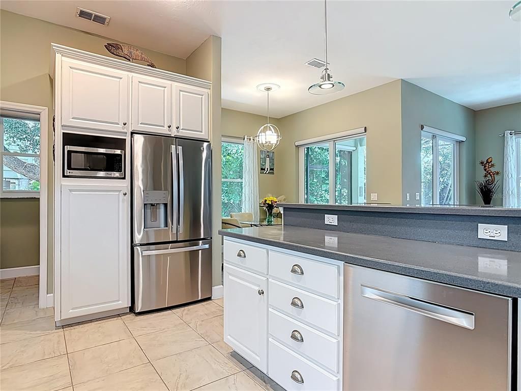 Interior, Kitchen, Marble, Pendant Lights, Stainless Steel Appliances