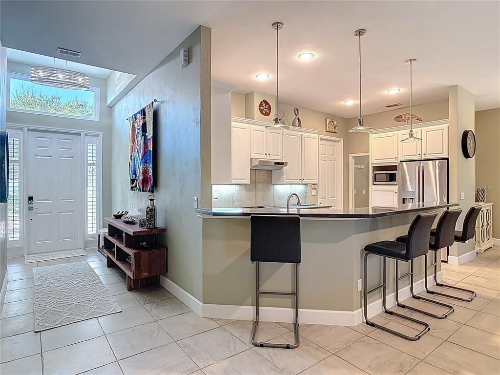 Interior, Kitchen, Marble, Pendant Lights, Recessed Lighting, Stainless Steel Appliances