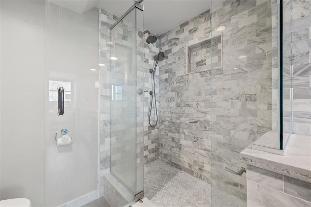 Bathroom, Glass Shower, Interior, Marble Walls