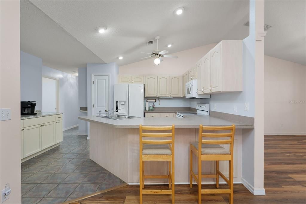 Interior, Kitchen, Recessed Lighting, Wood Texture Flooring
