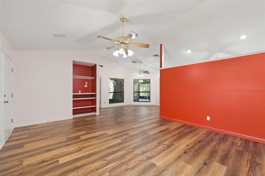 Empty room, Interior, Recessed Lighting, Wood Texture Flooring