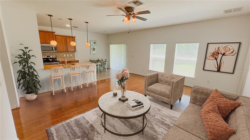 Interior, Kitchen, Living room, Pendant Lights, Recessed Lighting, Stainless Steel Appliances, Wood Texture Flooring