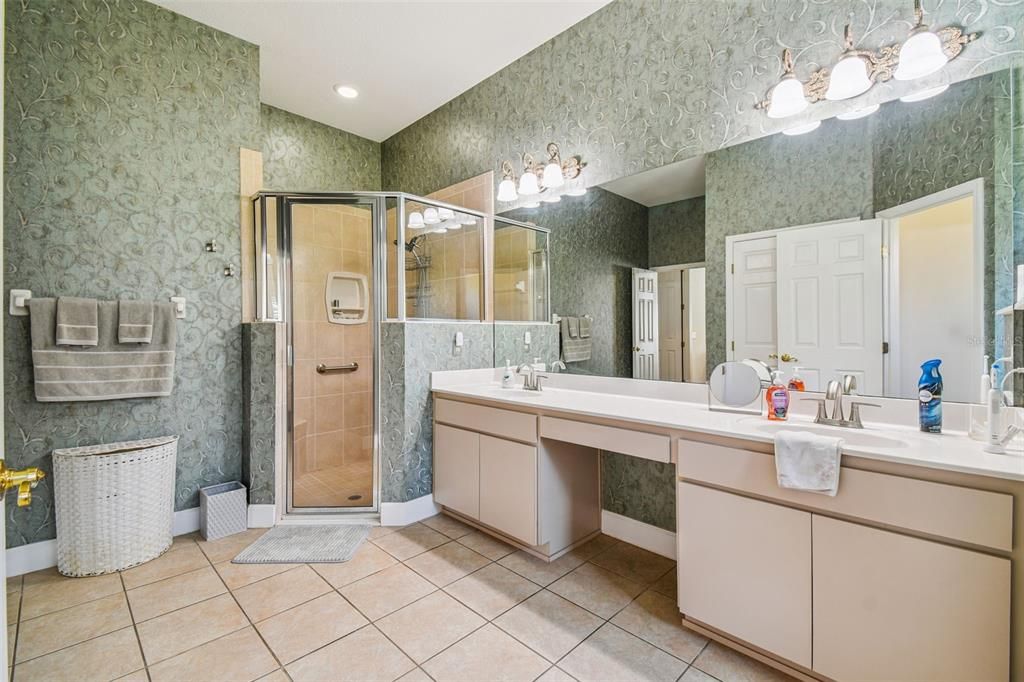Bathroom, Dual Sink Vanities, Glass Shower, Interior, Recessed Lighting