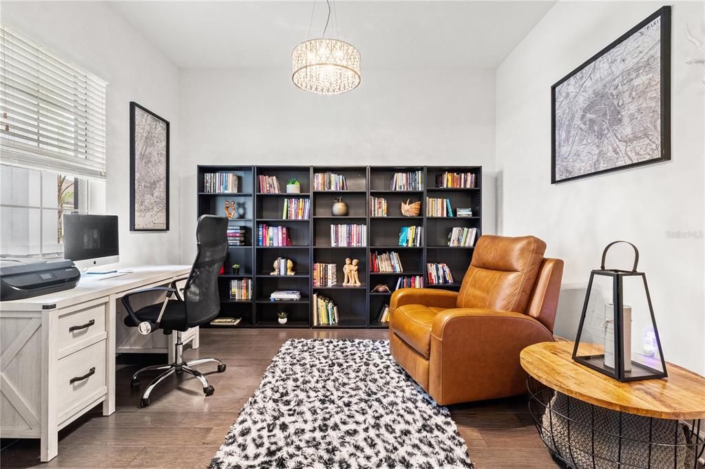 Home Office, Interior, Pendant Lights, Wood Texture Flooring