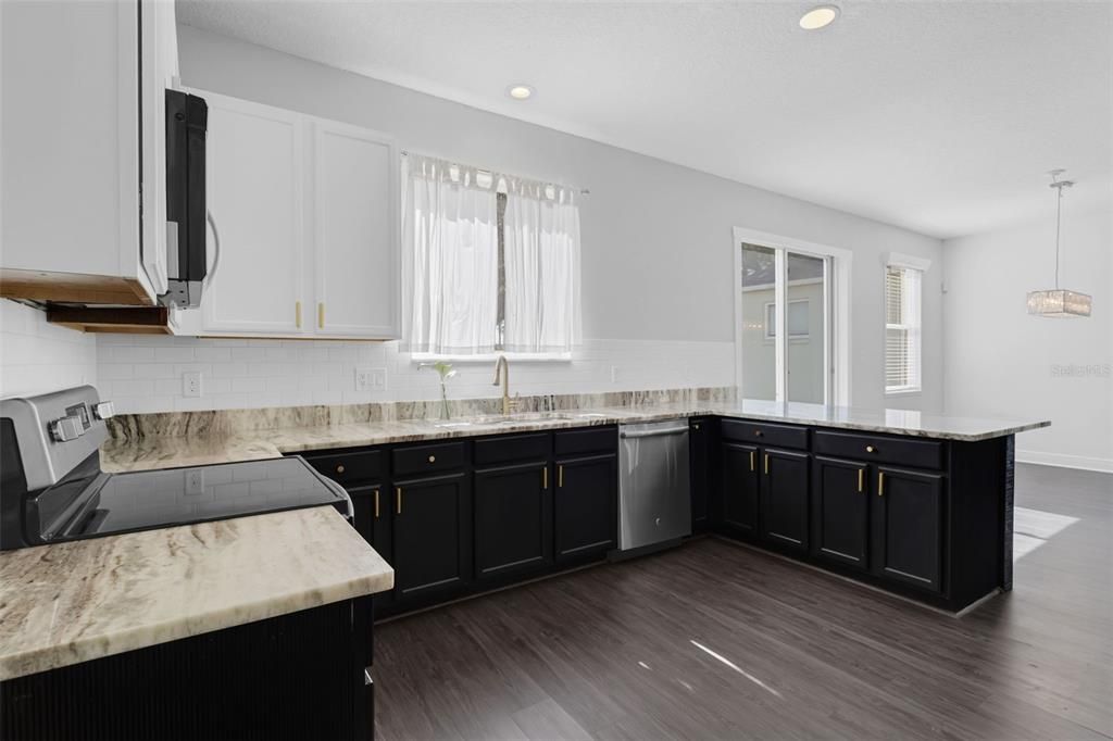 Interior, Kitchen, Pendant Lights, Recessed Lighting, Wood Texture Flooring
