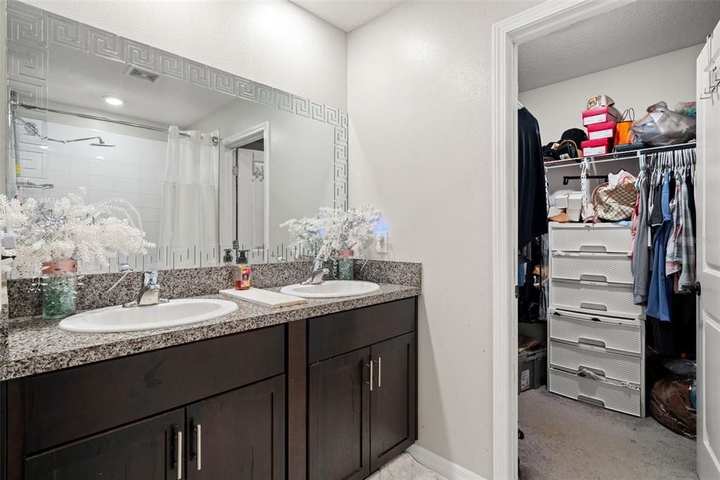 Bathroom, Dual Sink Vanities, Interior, Recessed Lighting, Walk-in Closets