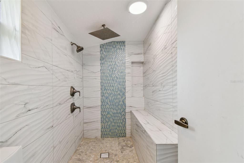 Bathroom, Interior, Marble Walls, Recessed Lighting