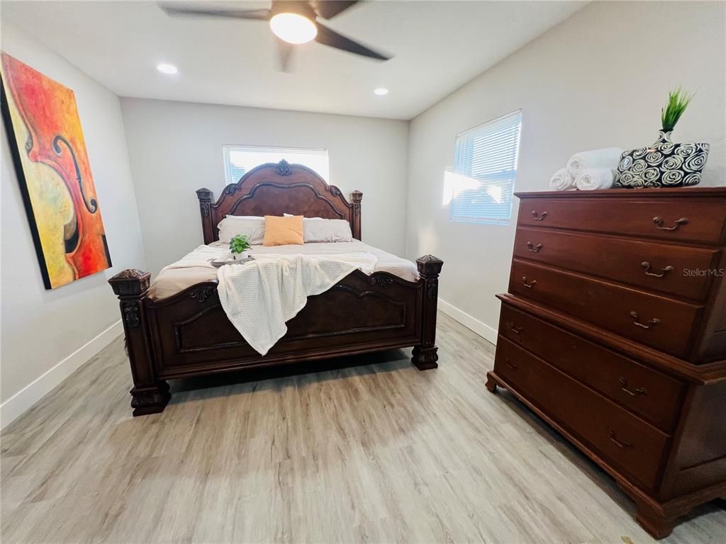 Bedroom, Interior, Recessed Lighting, Wood Texture Flooring