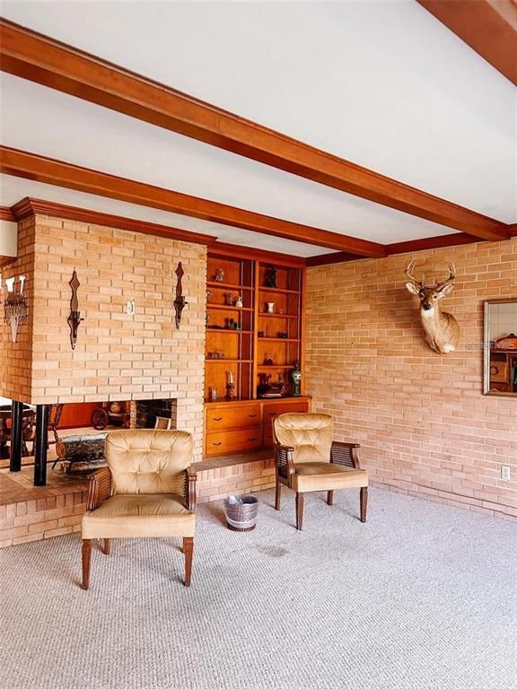 Fireplace, Interior, Living room, Stone Walls, Wooden Beams