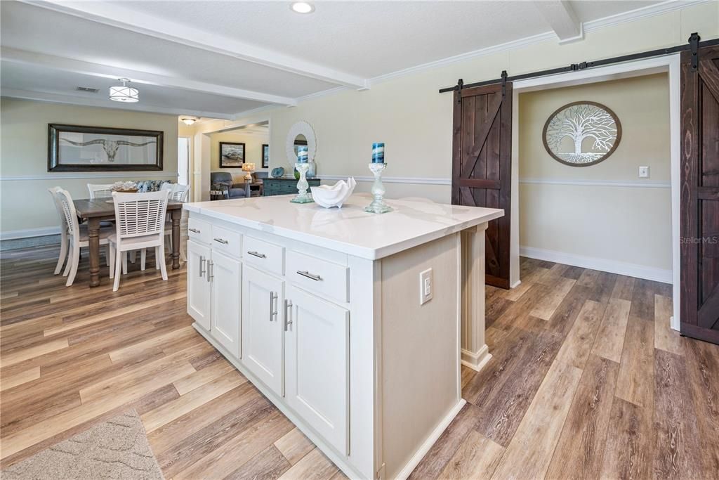 Dining room, Interior, Recessed Lighting, Wood Texture Flooring