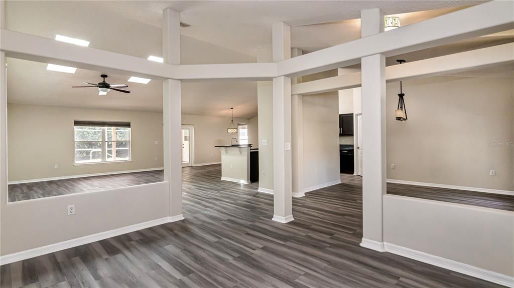 Empty room, Interior, Pendant Lights, Wood Texture Flooring