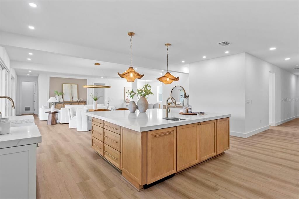 Interior, Kitchen, Pendant Lights, Recessed Lighting, Wood Texture Flooring