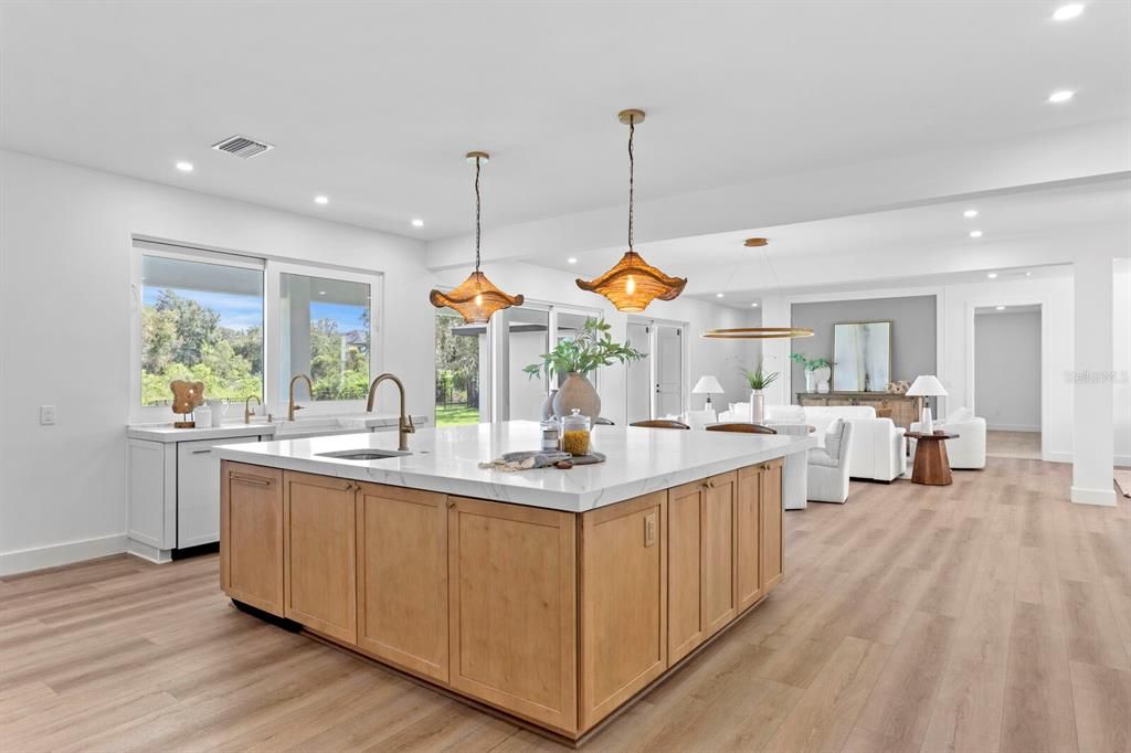 Interior, Kitchen, Pendant Lights, Recessed Lighting, Wood Texture Flooring