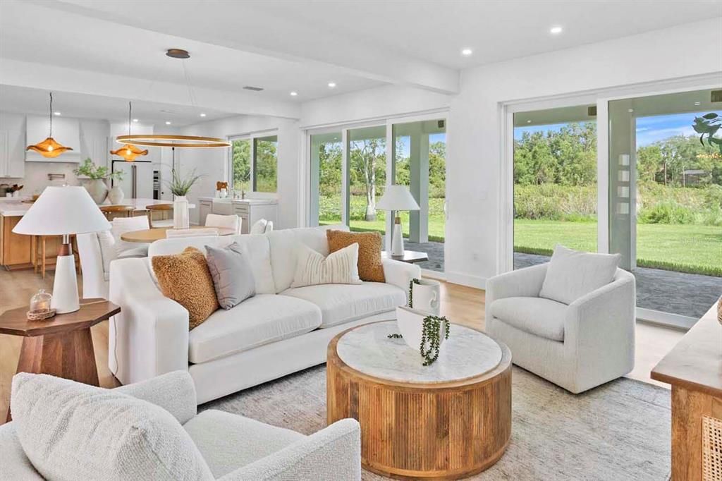 Dining room, Interior, Kitchen, Living room, Pendant Lights, Recessed Lighting, Wood Texture Flooring