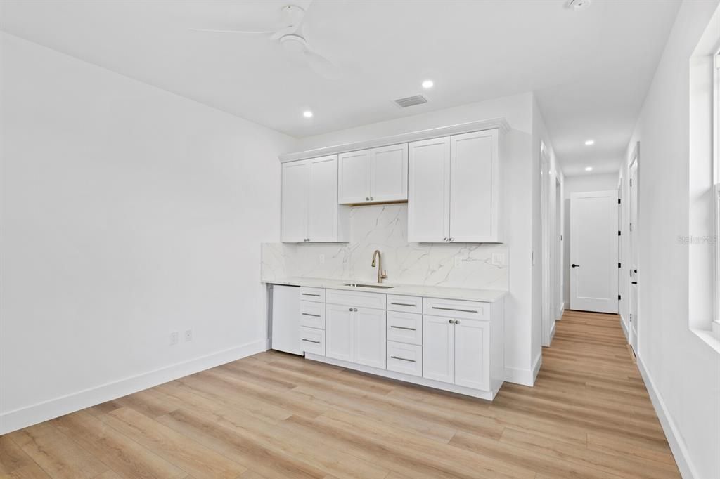 Interior, Marble Walls, Recessed Lighting, Wood Texture Flooring