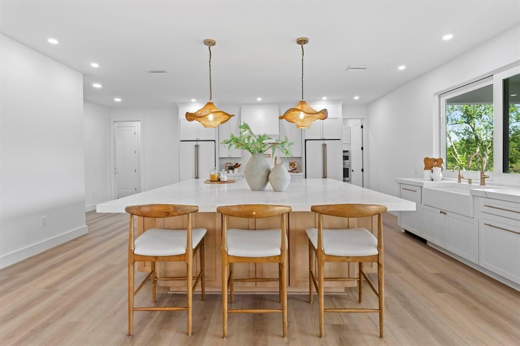 Interior, Kitchen, Pendant Lights, Recessed Lighting, Wood Texture Flooring