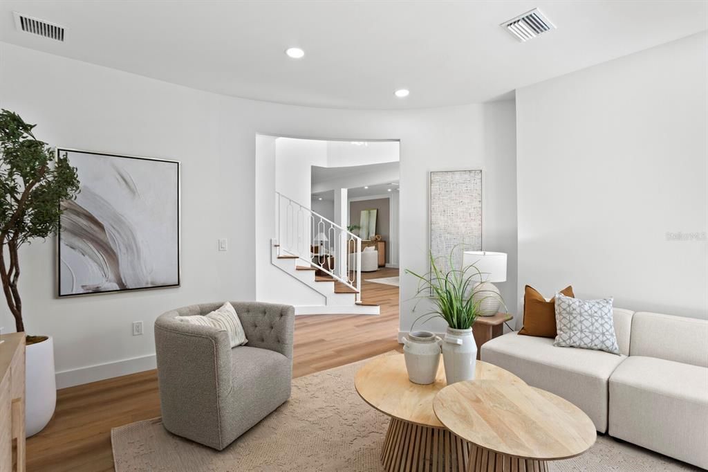 Interior, Living room, Recessed Lighting, Wood Texture Flooring