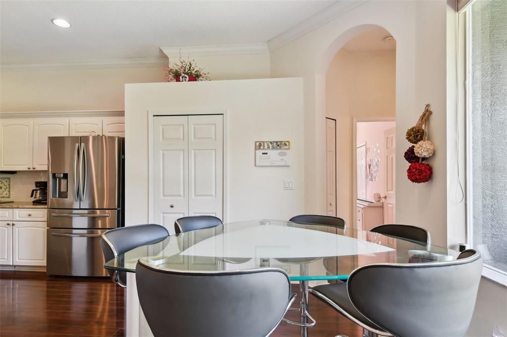 Dining room, Interior, Kitchen, Recessed Lighting, Wood Texture Flooring