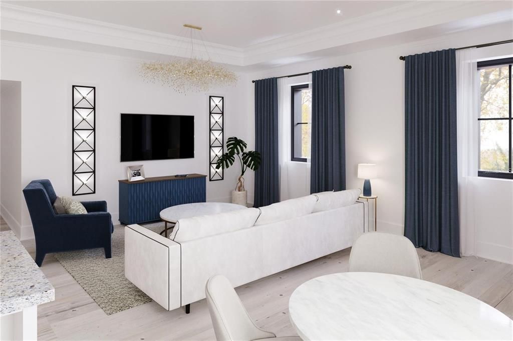 Interior, Living room, Recessed Lighting, Wood Texture Flooring