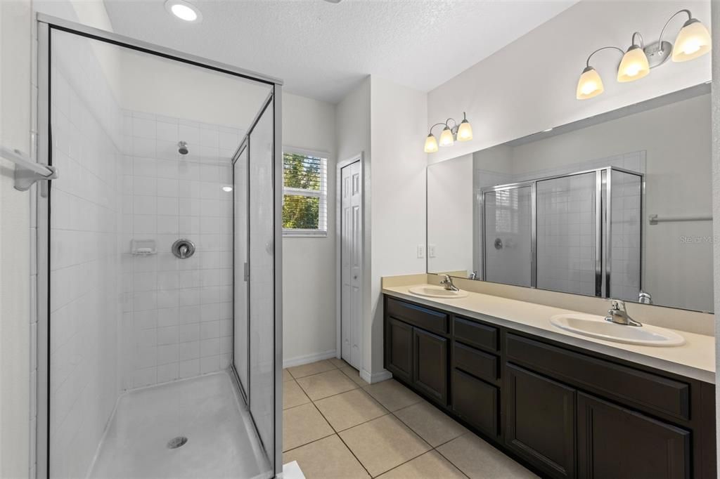 Bathroom, Dual Sink Vanities, Glass Shower, Interior, Recessed Lighting