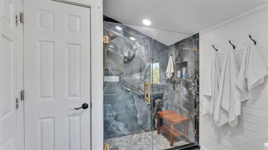 Bathroom, Glass Shower, Interior, Recessed Lighting