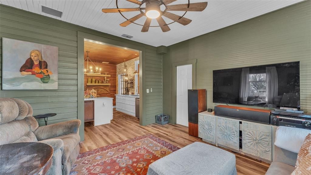 Interior, Kitchen, Living room, Recessed Lighting, Wooden Ceilings, Wood Texture Flooring