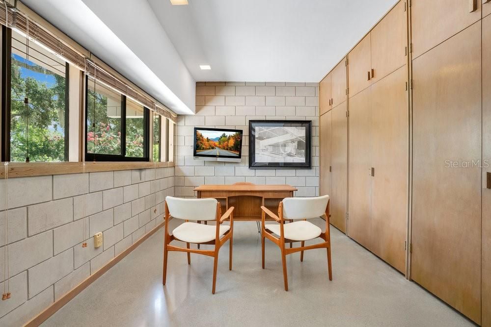 Dining room, Interior, Recessed Lighting, Stone Walls, Wooden Walls