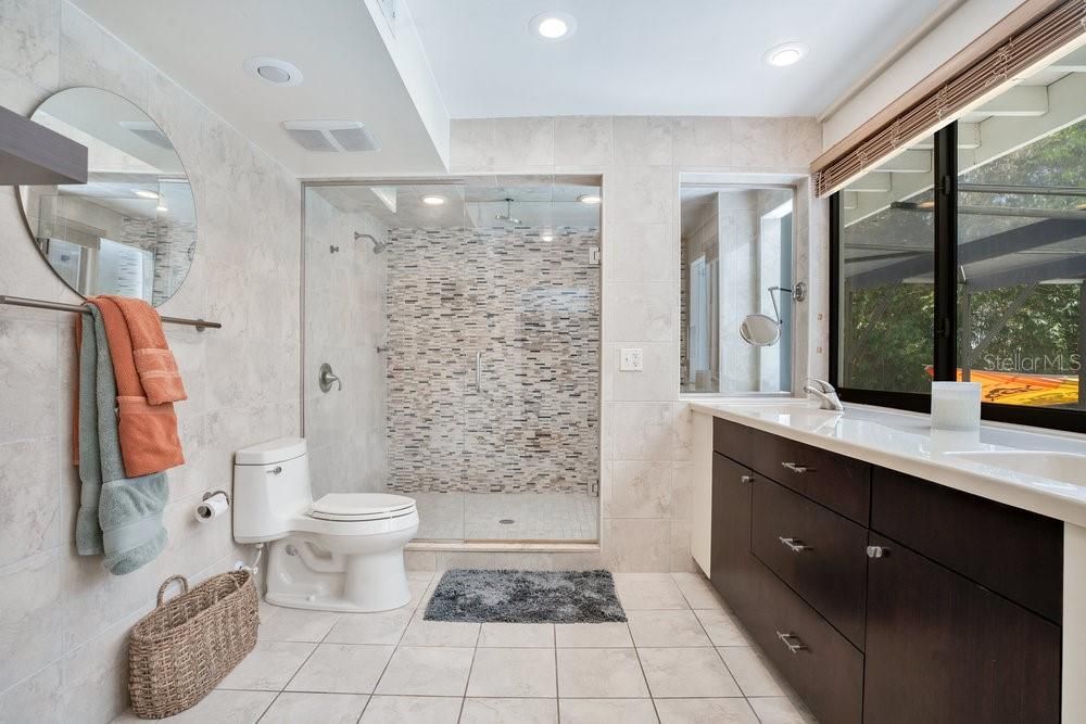 Bathroom, Glass Shower, Interior, Recessed Lighting