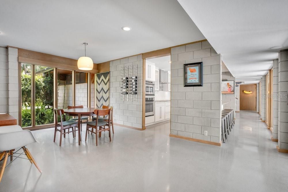 Dining room, Interior, Kitchen, Recessed Lighting, Stone Walls
