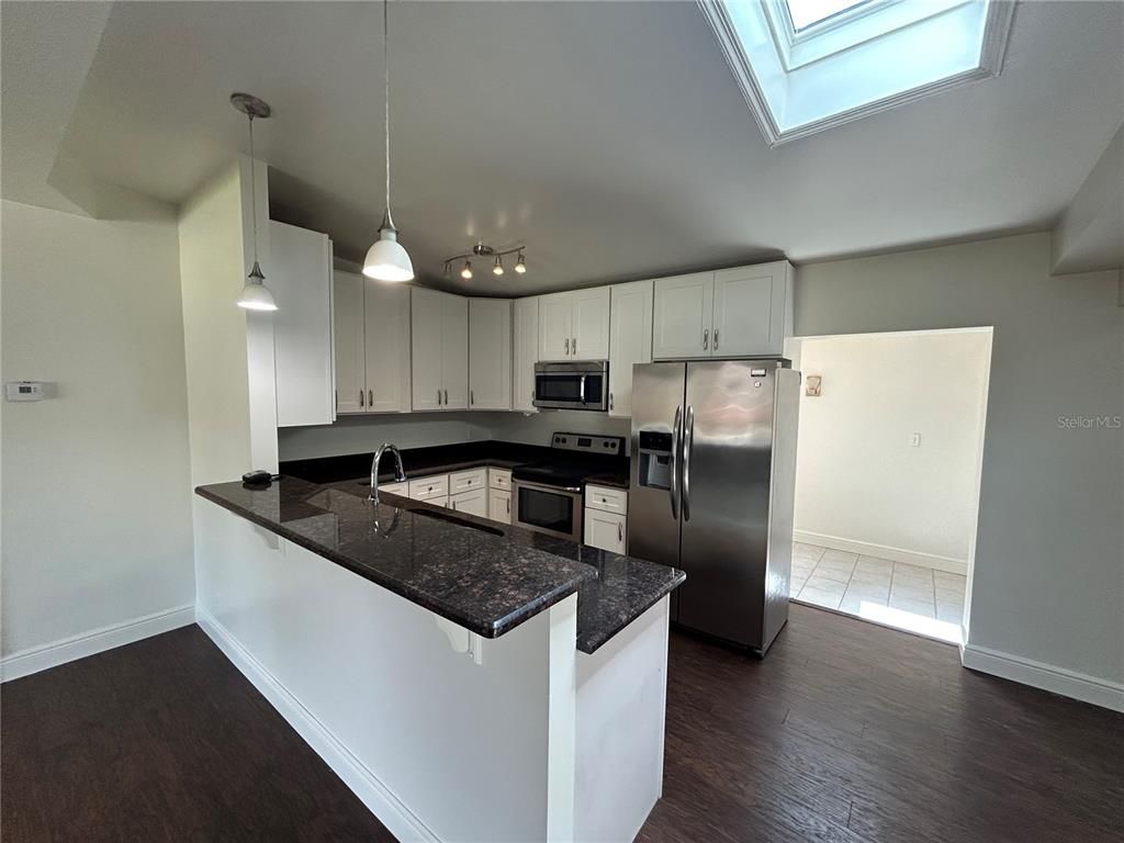 Interior, Kitchen, Pendant Lights, Wood Texture Flooring