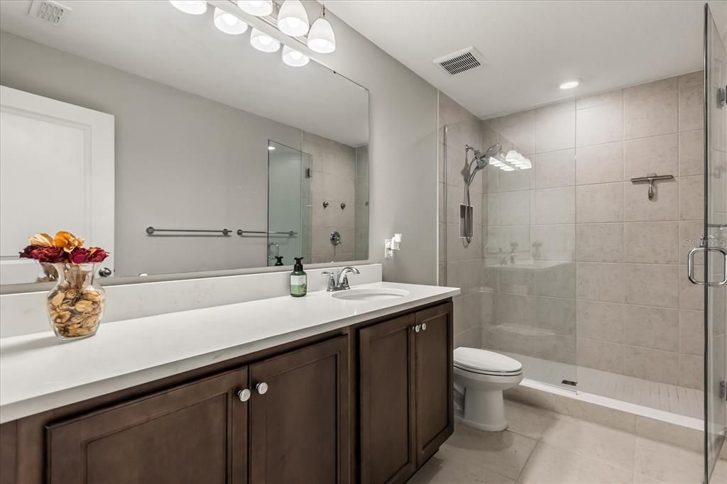 Bathroom, Dual Sink Vanities, Glass Shower, Interior, Recessed Lighting