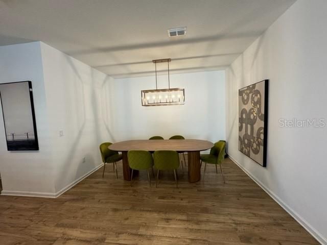 Dining room, Interior, Pendant Lights, Wood Texture Flooring