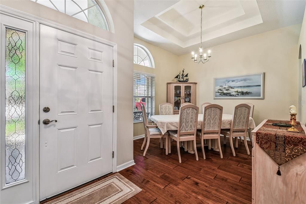 Chandelier, Dining room, Interior, Wood Texture Flooring